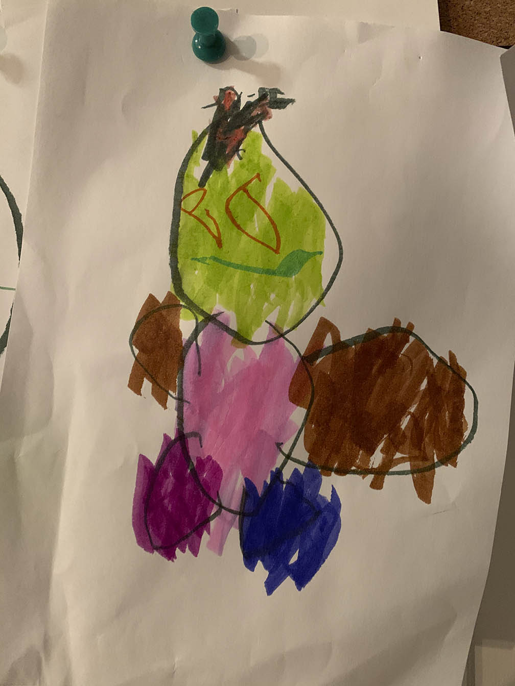 original kids drawing of a person with green face